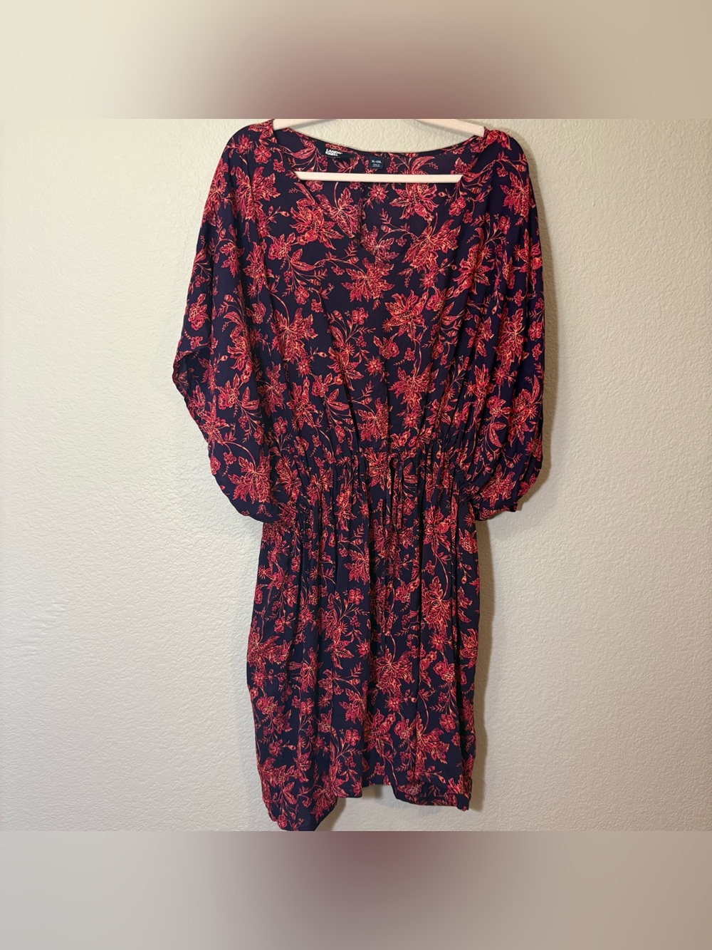 Lands’ End Floral Boho Kaftan Dress XL-XXL‎ Navy Pink Modal Empire Waist
